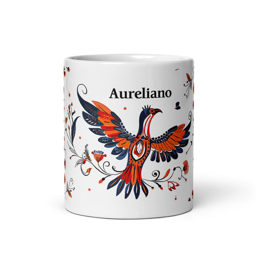 Aureliano Exclusive Name Art Piece Home Office Work Coffee Mug Mexican Spanish Pride Gift Cup One-Of-A-Kind Calligraphy White Glossy Mug | A16 Mexicada