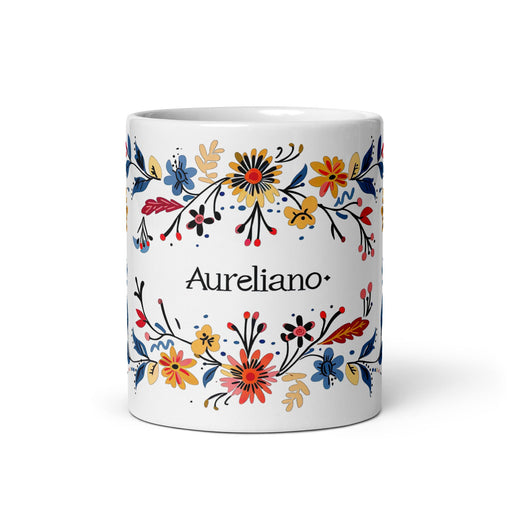 Aureliano Exclusive Name Art Piece Home Office Work Coffee Mug Mexican Spanish Pride Gift Cup One - Of - A - Kind Calligraphy White Glossy Mug | A17 - Mexicada