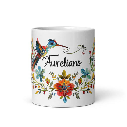 Aureliano Exclusive Name Art Piece Home Office Work Coffee Mug Mexican Spanish Pride Gift Cup One - Of - A - Kind Calligraphy White Glossy Mug | A18 - Mexicada