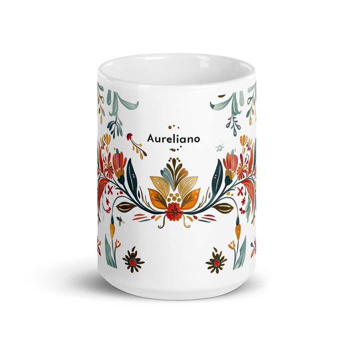 Aureliano Exclusive Name Art Piece Home Office Work Coffee Mug Mexican Spanish Pride Gift Cup One - Of - A - Kind Calligraphy White Glossy Mug | A19 - Mexicada