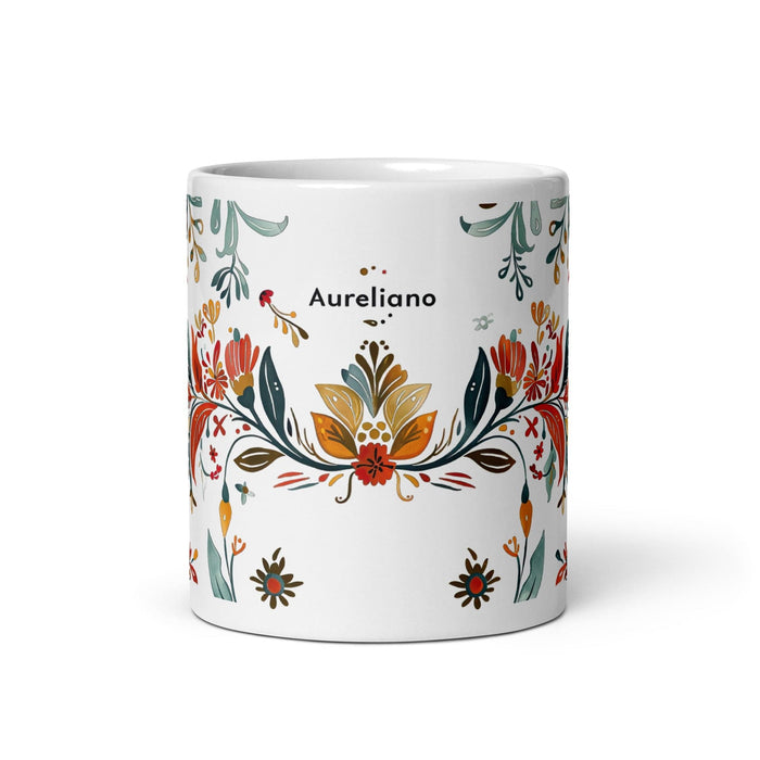 Aureliano Exclusive Name Art Piece Home Office Work Coffee Mug Mexican Spanish Pride Gift Cup One-Of-A-Kind Calligraphy White Glossy Mug | A19 Mexicada