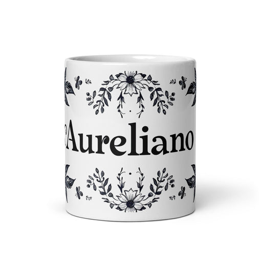 Aureliano Exclusive Name Art Piece Home Office Work Coffee Mug Mexican Spanish Pride Gift Cup One - Of - A - Kind Calligraphy White Glossy Mug | A2 - Mexicada