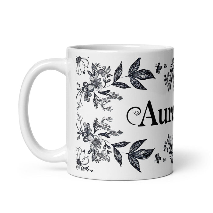 Aureliano Exclusive Name Art Piece Home Office Work Coffee Mug Mexican Spanish Pride Gift Cup One-Of-A-Kind Calligraphy White Glossy Mug | A2 Mexicada