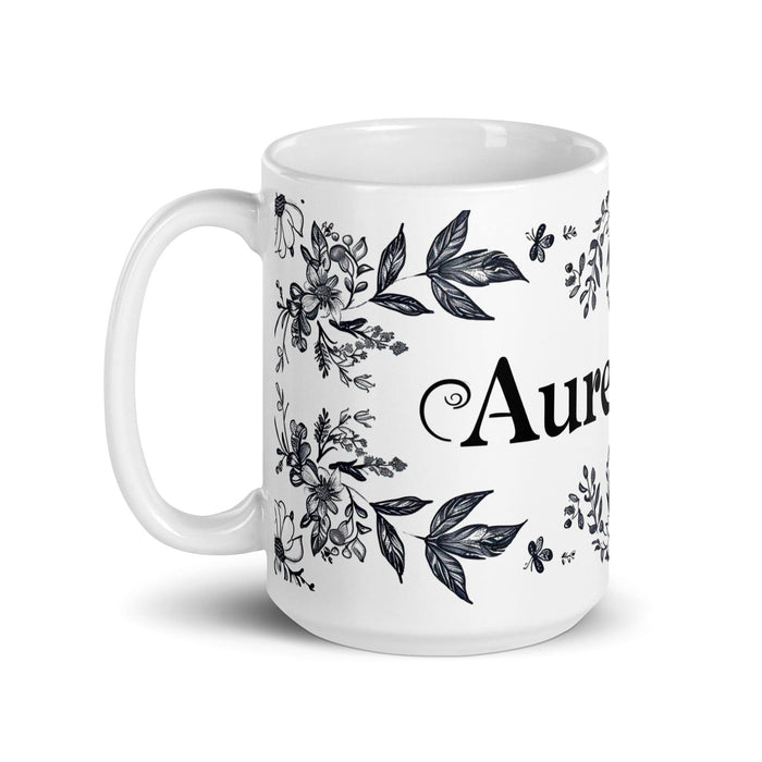 Aureliano Exclusive Name Art Piece Home Office Work Coffee Mug Mexican Spanish Pride Gift Cup One-Of-A-Kind Calligraphy White Glossy Mug | A2 Mexicada