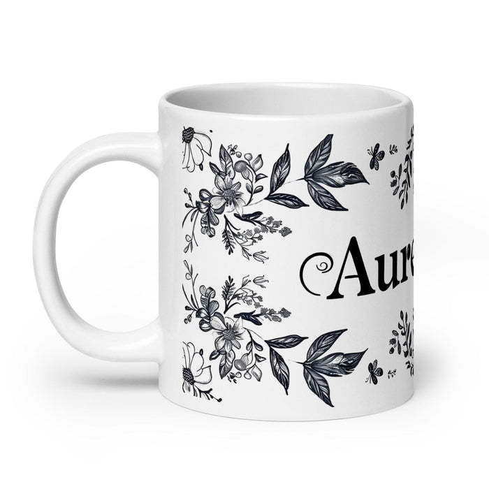 Aureliano Exclusive Name Art Piece Home Office Work Coffee Mug Mexican Spanish Pride Gift Cup One-Of-A-Kind Calligraphy White Glossy Mug | A2 Mexicada