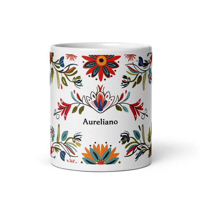 Aureliano Exclusive Name Art Piece Home Office Work Coffee Mug Mexican Spanish Pride Gift Cup One - Of - A - Kind Calligraphy White Glossy Mug | A20 - Mexicada