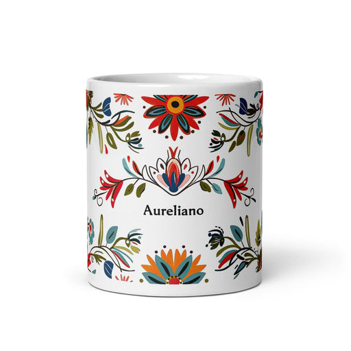 Aureliano Exclusive Name Art Piece Home Office Work Coffee Mug Mexican Spanish Pride Gift Cup One-Of-A-Kind Calligraphy White Glossy Mug | A20 Mexicada