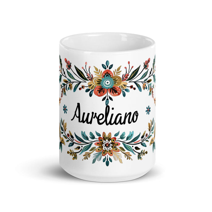 Aureliano Exclusive Name Art Piece Home Office Work Coffee Mug Mexican Spanish Pride Gift Cup One - Of - A - Kind Calligraphy White Glossy Mug | A21 - Mexicada