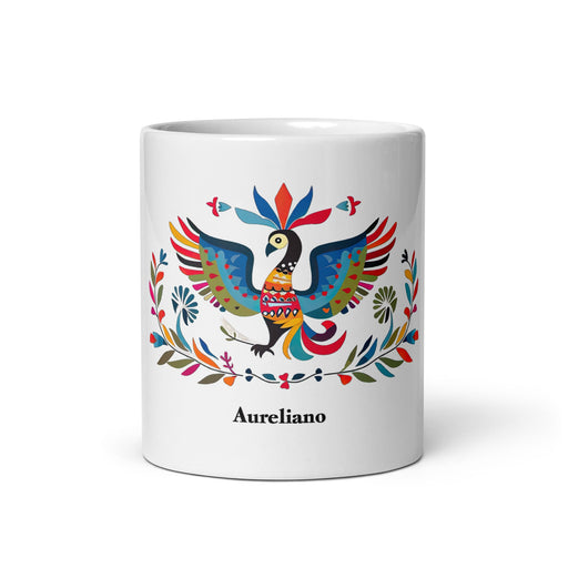 Aureliano Exclusive Name Art Piece Home Office Work Coffee Mug Mexican Spanish Pride Gift Cup One - Of - A - Kind Calligraphy White Glossy Mug | A22 - Mexicada