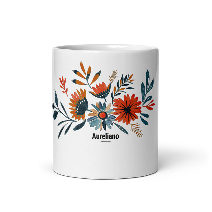 Aureliano Exclusive Name Art Piece Home Office Work Coffee Mug Mexican Spanish Pride Gift Cup One - Of - A - Kind Calligraphy White Glossy Mug | A23 - Mexicada