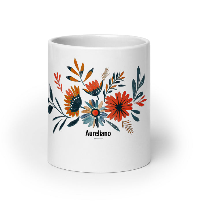 Aureliano Exclusive Name Art Piece Home Office Work Coffee Mug Mexican Spanish Pride Gift Cup One - Of - A - Kind Calligraphy White Glossy Mug | A23 - Mexicada