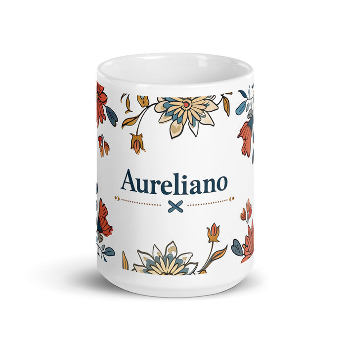 Aureliano Exclusive Name Art Piece Home Office Work Coffee Mug Mexican Spanish Pride Gift Cup One - Of - A - Kind Calligraphy White Glossy Mug | A3 - Mexicada