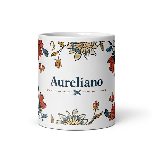 Aureliano Exclusive Name Art Piece Home Office Work Coffee Mug Mexican Spanish Pride Gift Cup One - Of - A - Kind Calligraphy White Glossy Mug | A3 - Mexicada