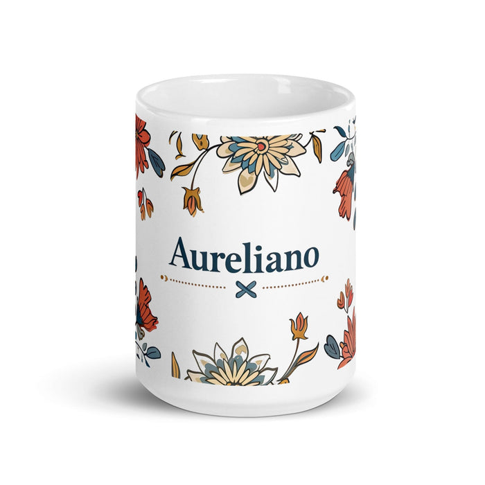 Aureliano Exclusive Name Art Piece Home Office Work Coffee Mug Mexican Spanish Pride Gift Cup One-Of-A-Kind Calligraphy White Glossy Mug | A3 Mexicada