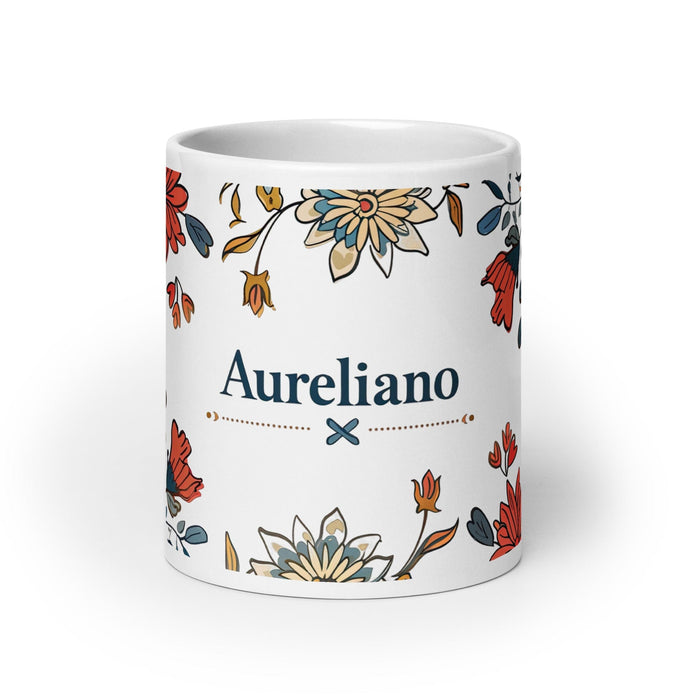 Aureliano Exclusive Name Art Piece Home Office Work Coffee Mug Mexican Spanish Pride Gift Cup One-Of-A-Kind Calligraphy White Glossy Mug | A3 Mexicada