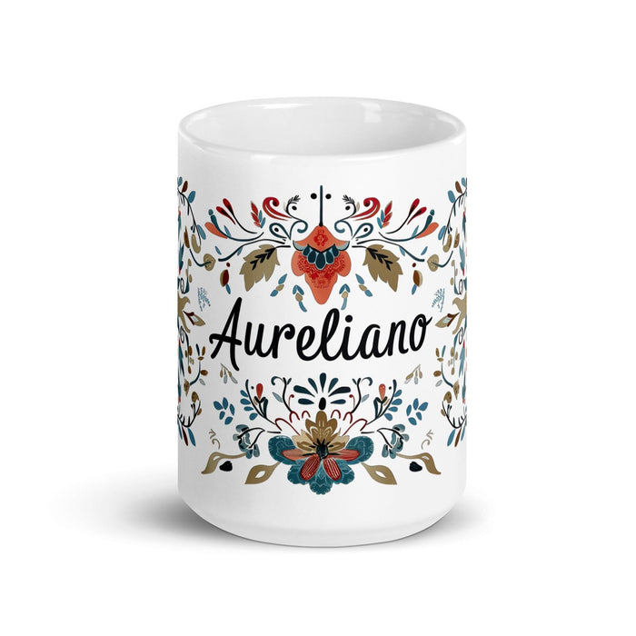 Aureliano Exclusive Name Art Piece Home Office Work Coffee Mug Mexican Spanish Pride Gift Cup One-Of-A-Kind Calligraphy White Glossy Mug | A4 Mexicada