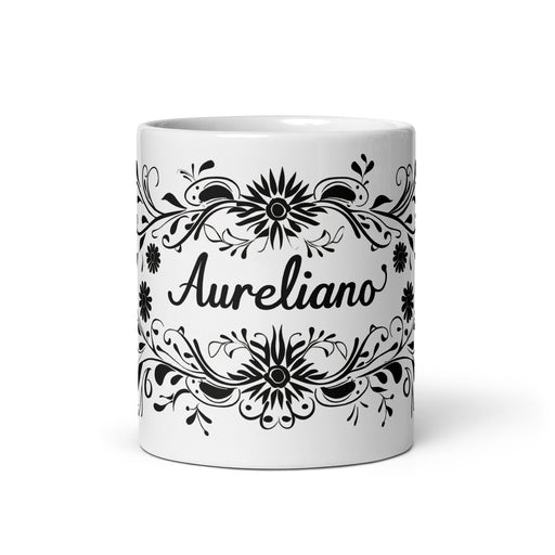 Aureliano Exclusive Name Art Piece Home Office Work Coffee Mug Mexican Spanish Pride Gift Cup One - Of - A - Kind Calligraphy White Glossy Mug | A5 - Mexicada