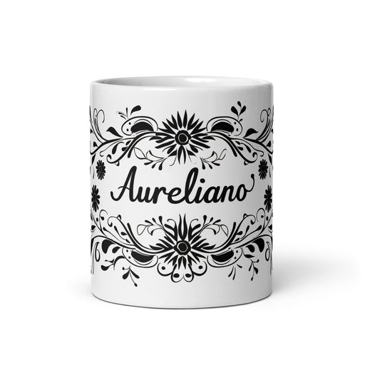 Aureliano Exclusive Name Art Piece Home Office Work Coffee Mug Mexican Spanish Pride Gift Cup One-Of-A-Kind Calligraphy White Glossy Mug | A5 Mexicada