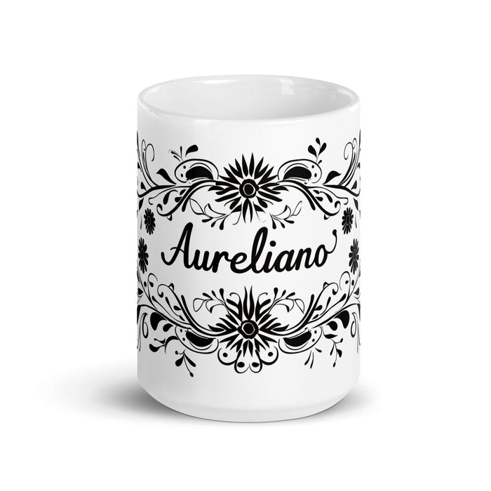 Aureliano Exclusive Name Art Piece Home Office Work Coffee Mug Mexican Spanish Pride Gift Cup One-Of-A-Kind Calligraphy White Glossy Mug | A5 Mexicada