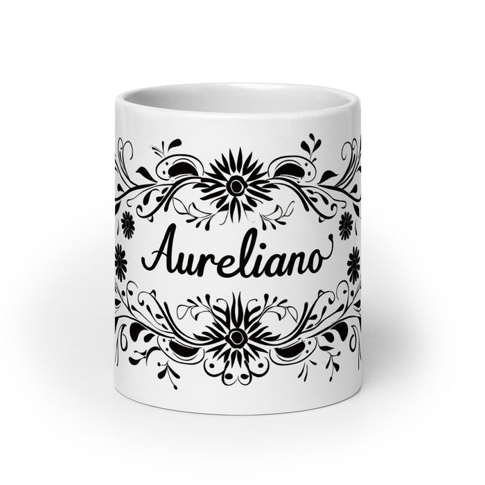 Aureliano Exclusive Name Art Piece Home Office Work Coffee Mug Mexican Spanish Pride Gift Cup One-Of-A-Kind Calligraphy White Glossy Mug | A5 Mexicada