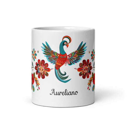 Aureliano Exclusive Name Art Piece Home Office Work Coffee Mug Mexican Spanish Pride Gift Cup One - Of - A - Kind Calligraphy White Glossy Mug | A6 - Mexicada