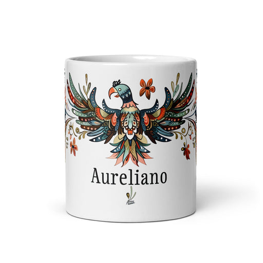 Aureliano Exclusive Name Art Piece Home Office Work Coffee Mug Mexican Spanish Pride Gift Cup One - Of - A - Kind Calligraphy White Glossy Mug | A7 - Mexicada