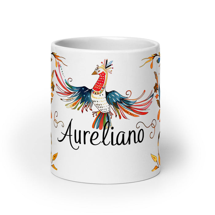 Aureliano Exclusive Name Art Piece Home Office Work Coffee Mug Mexican Spanish Pride Gift Cup One - Of - A - Kind Calligraphy White Glossy Mug | A8 - Mexicada