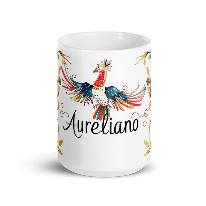 Aureliano Exclusive Name Art Piece Home Office Work Coffee Mug Mexican Spanish Pride Gift Cup One - Of - A - Kind Calligraphy White Glossy Mug | A8 - Mexicada