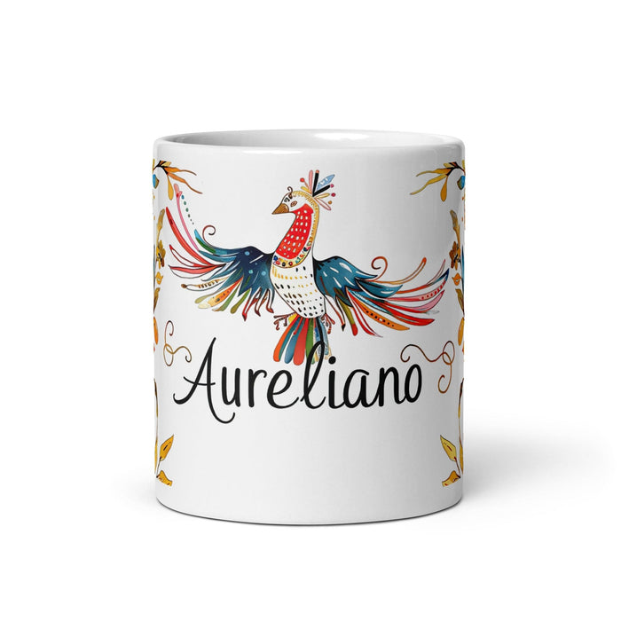 Aureliano Exclusive Name Art Piece Home Office Work Coffee Mug Mexican Spanish Pride Gift Cup One-Of-A-Kind Calligraphy White Glossy Mug | A8 Mexicada