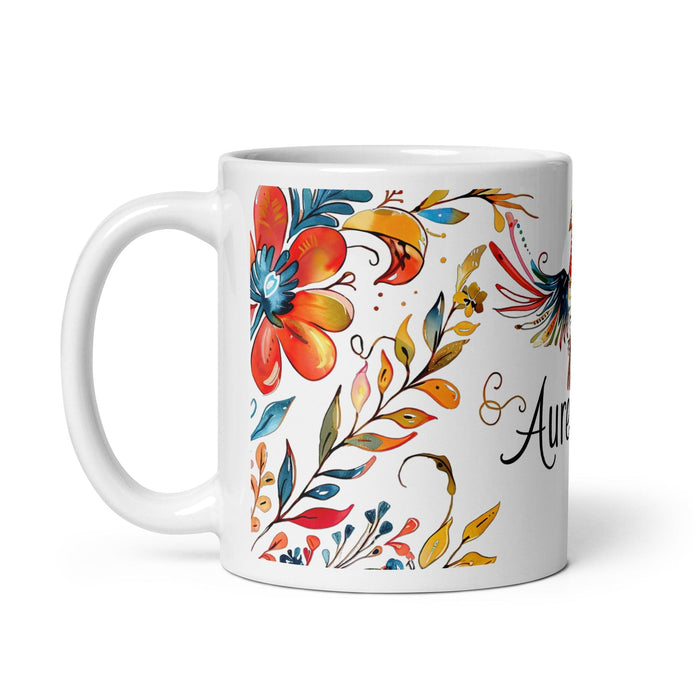 Aureliano Exclusive Name Art Piece Home Office Work Coffee Mug Mexican Spanish Pride Gift Cup One-Of-A-Kind Calligraphy White Glossy Mug | A8 Mexicada