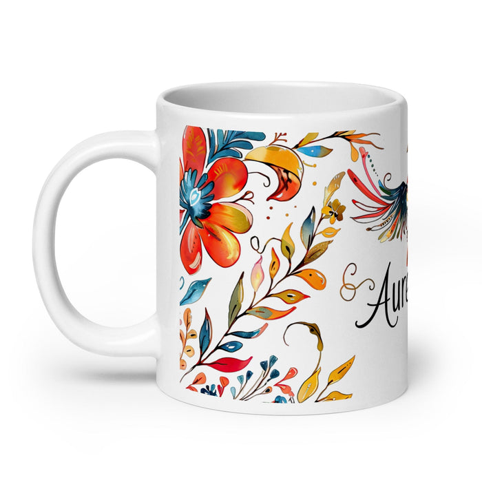 Aureliano Exclusive Name Art Piece Home Office Work Coffee Mug Mexican Spanish Pride Gift Cup One-Of-A-Kind Calligraphy White Glossy Mug | A8 Mexicada