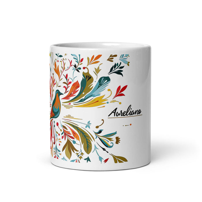 Aureliano Exclusive Name Art Piece Home Office Work Coffee Mug Mexican Spanish Pride Gift Cup One - Of - A - Kind Calligraphy White Glossy Mug | A9 - Mexicada