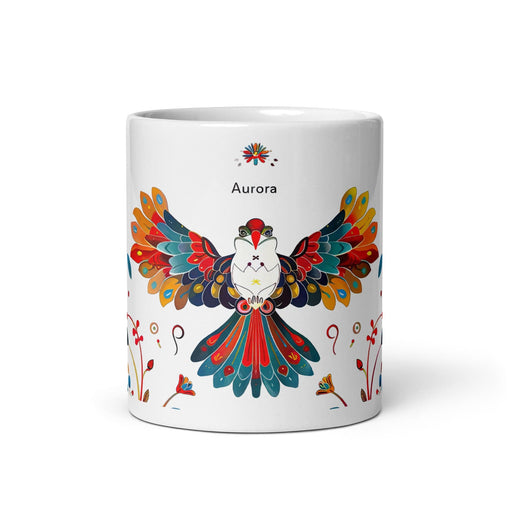 Aurora Exclusive Name Art Piece Home Office Work Coffee Mug Mexican Spanish Pride Gift Cup One-Of-A-Kind Calligraphy White Glossy Mug | A1 Mexicada