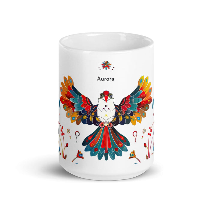 Aurora Exclusive Name Art Piece Home Office Work Coffee Mug Mexican Spanish Pride Gift Cup One-Of-A-Kind Calligraphy White Glossy Mug | A1 Mexicada