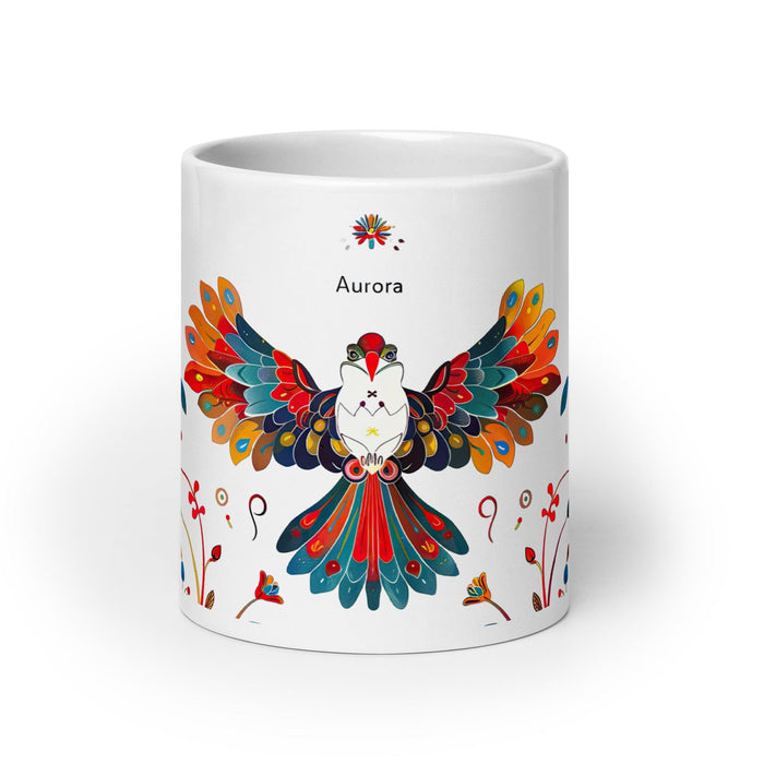 Aurora Exclusive Name Art Piece Home Office Work Coffee Mug Mexican Spanish Pride Gift Cup One-Of-A-Kind Calligraphy White Glossy Mug | A1 Mexicada