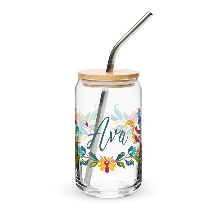 Ava Exclusive Name Art Piece Can-Shaped Glass Home Office Work Mexican Spanish Pride Gift Cup One-Of-A-Kind Calligraphy Glass | A1 Mexicada 16 oz With Lid & Straw