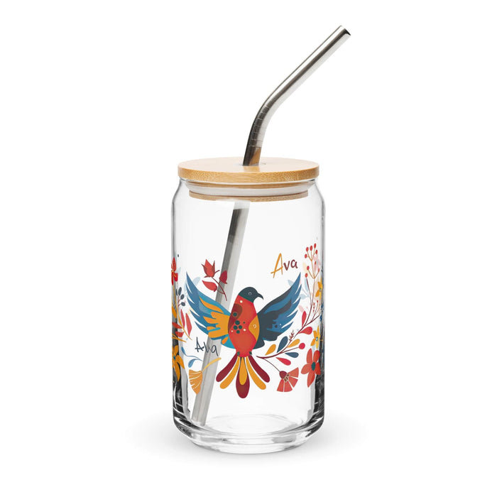 Ava Exclusive Name Art Piece Can-Shaped Glass Home Office Work Mexican Spanish Pride Gift Cup One-Of-A-Kind Calligraphy Glass | A10 Mexicada 16 oz With Lid & Straw