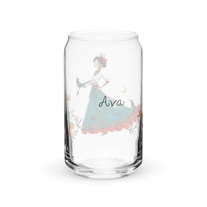 Ava Exclusive Name Art Piece Can-Shaped Glass Home Office Work Mexican Spanish Pride Gift Cup One-Of-A-Kind Calligraphy Glass | A12 Mexicada