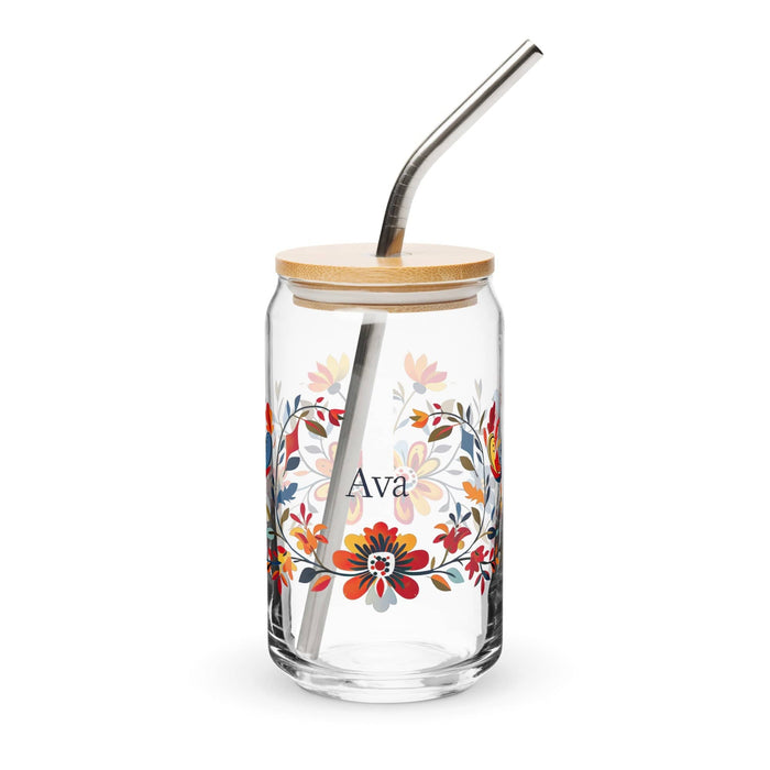 Ava Exclusive Name Art Piece Can-Shaped Glass Home Office Work Mexican Spanish Pride Gift Cup One-Of-A-Kind Calligraphy Glass | A23 Mexicada 16 oz With Lid & Straw