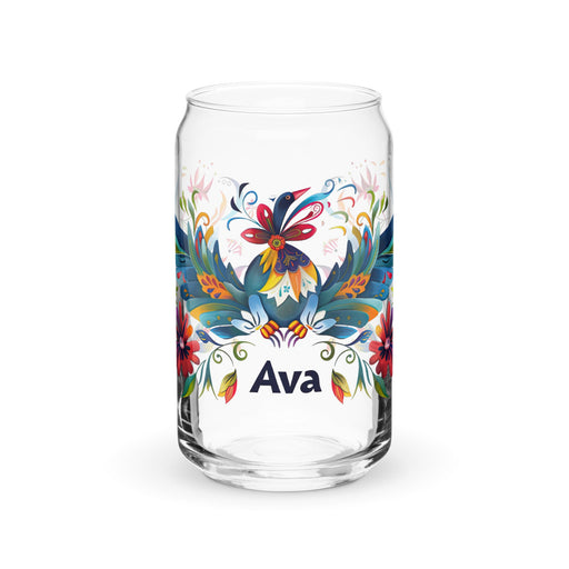 Ava Exclusive Name Art Piece Can - Shaped Glass Home Office Work Mexican Spanish Pride Gift Cup One - Of - A - Kind Calligraphy Glass | A5 - Mexicada