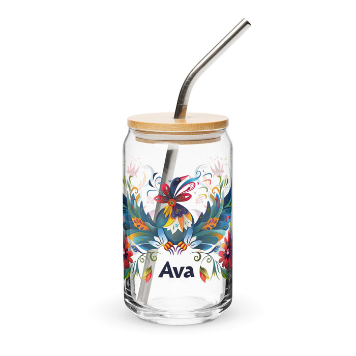 Ava Exclusive Name Art Piece Can - Shaped Glass Home Office Work Mexican Spanish Pride Gift Cup One - Of - A - Kind Calligraphy Glass | A5 - Mexicada