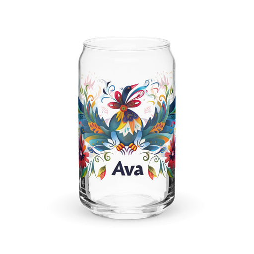 Ava Exclusive Name Art Piece Can-Shaped Glass Home Office Work Mexican Spanish Pride Gift Cup One-Of-A-Kind Calligraphy Glass | A5 Mexicada 16 oz