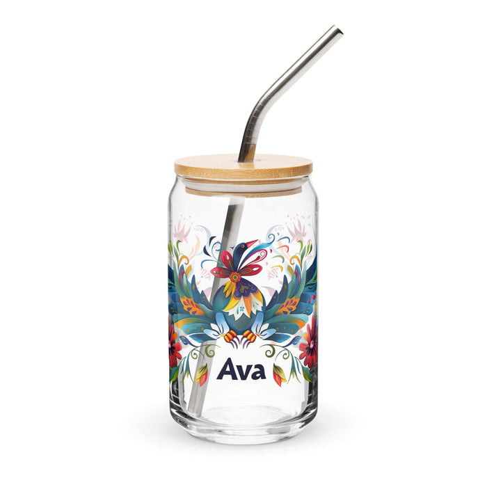 Ava Exclusive Name Art Piece Can-Shaped Glass Home Office Work Mexican Spanish Pride Gift Cup One-Of-A-Kind Calligraphy Glass | A5 Mexicada 16 oz With Lid & Straw