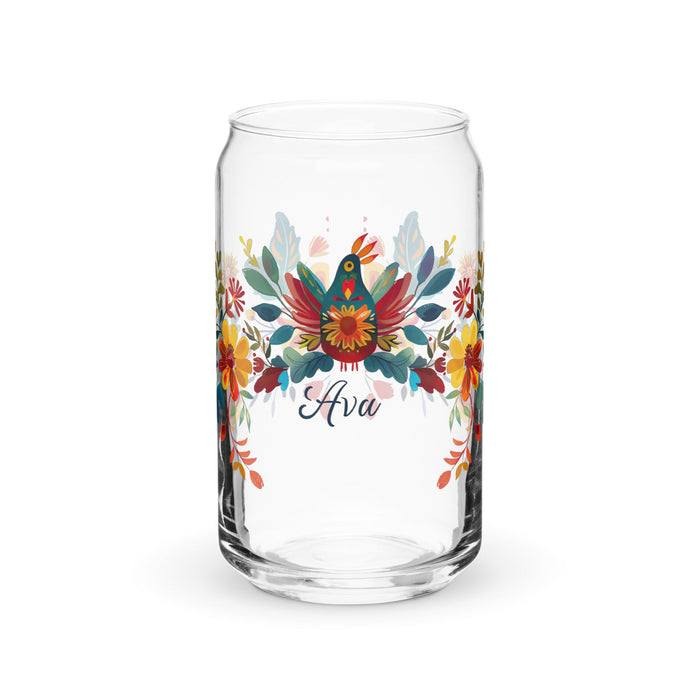 Ava Exclusive Name Art Piece Can - Shaped Glass Home Office Work Mexican Spanish Pride Gift Cup One - Of - A - Kind Calligraphy Glass | A7 - Mexicada