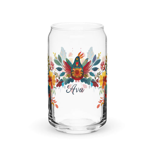 Ava Exclusive Name Art Piece Can-Shaped Glass Home Office Work Mexican Spanish Pride Gift Cup One-Of-A-Kind Calligraphy Glass | A7 Mexicada 16 oz