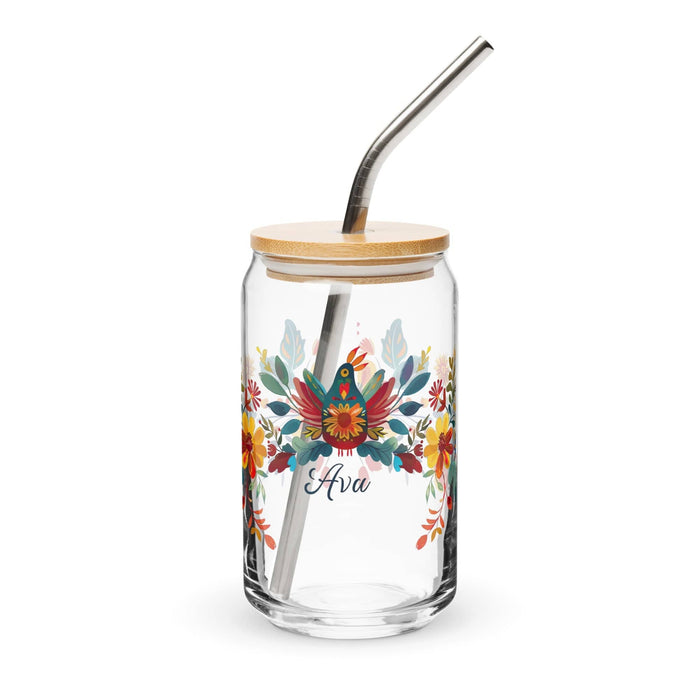 Ava Exclusive Name Art Piece Can-Shaped Glass Home Office Work Mexican Spanish Pride Gift Cup One-Of-A-Kind Calligraphy Glass | A7 Mexicada 16 oz With Lid & Straw