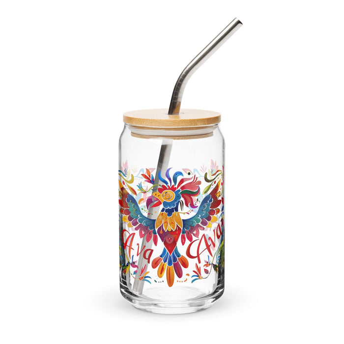 Ava Exclusive Name Art Piece Can-Shaped Glass Home Office Work Mexican Spanish Pride Gift Cup One-Of-A-Kind Calligraphy Glass | A8 Mexicada 16 oz With Lid & Straw