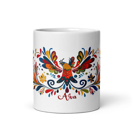 Ava Exclusive Name Art Piece Home Office Work Coffee Mug Mexican Spanish Pride Gift Cup One - Of - A - Kind Calligraphy White Glossy Mug | A1 - Mexicada