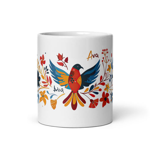 Ava Exclusive Name Art Piece Home Office Work Coffee Mug Mexican Spanish Pride Gift Cup One - Of - A - Kind Calligraphy White Glossy Mug | A10 - Mexicada