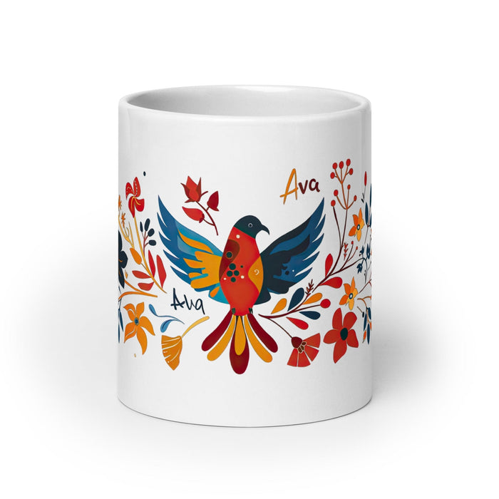 Ava Exclusive Name Art Piece Home Office Work Coffee Mug Mexican Spanish Pride Gift Cup One-Of-A-Kind Calligraphy White Glossy Mug | A10 Mexicada